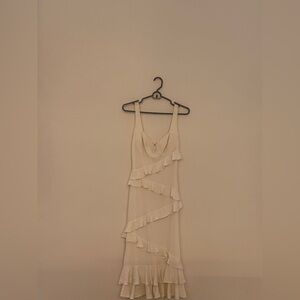 Chic Cream Ruffle Midi Dress